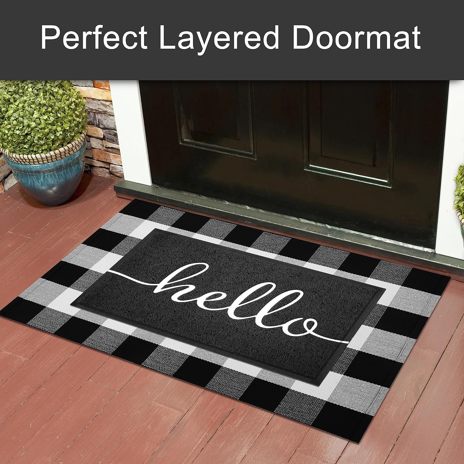 KILOCOCO 18x30" Hello Outdoor Front Door Mat Low Pile Non Slip Rubber Backed gallery