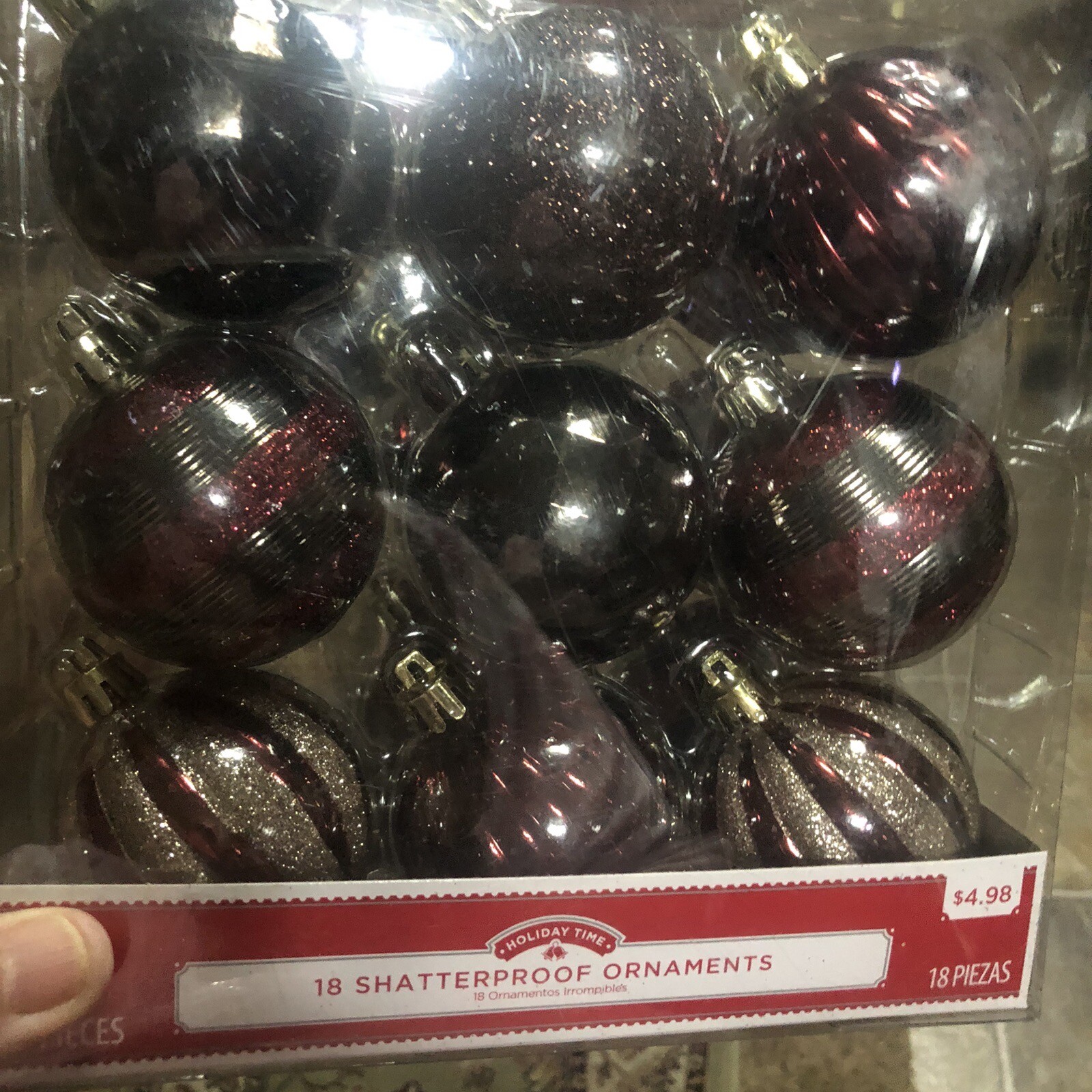 Holiday Time 17 Shatterproof Ornaments Maroon, Bronze, Gold Christmas Round. NIB gallery