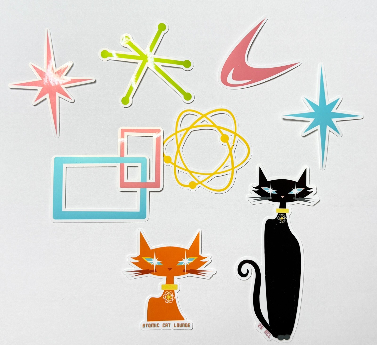 Set 8 Atomic Mid Century Symbol Vinyl Stickers - Starburst Atom Black Cat gallery