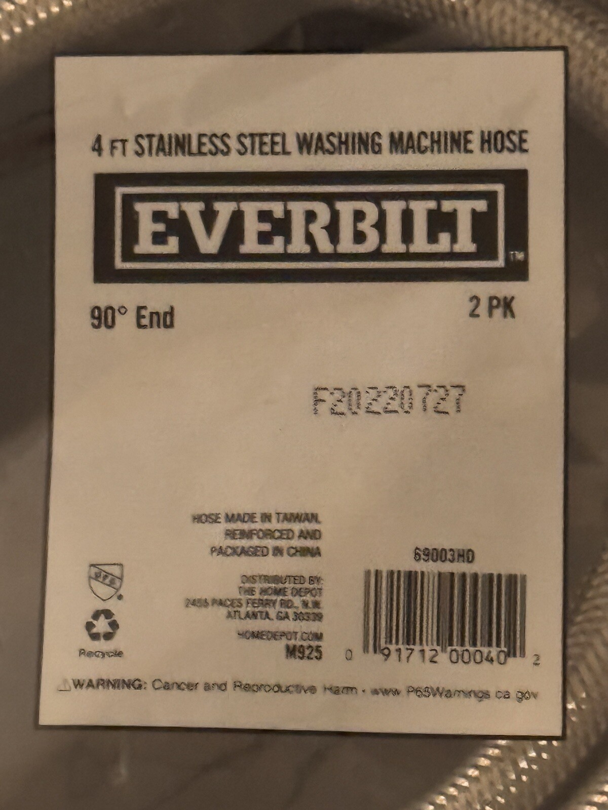 New Everbilt 4 ft. Stainless Steel Washing Machine Hose , 2 Pack, 90 Degree End gallery