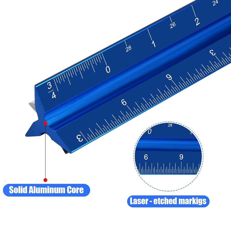 12" Architectural Scale Ruler, Aluminum Scale, Triangular Ruler, Scale Ruler for gallery