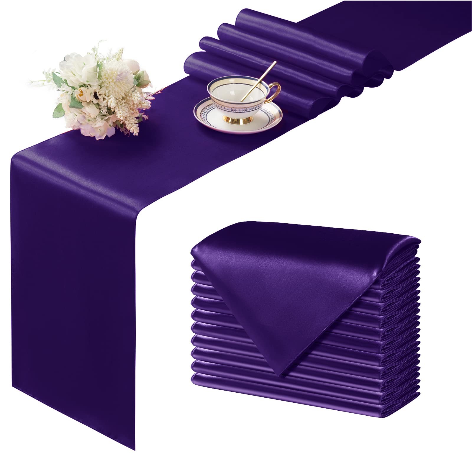 Dark Purple Table Runner, 12Pcs 12x108 Inch, Smooth Satin, Party Decor gallery