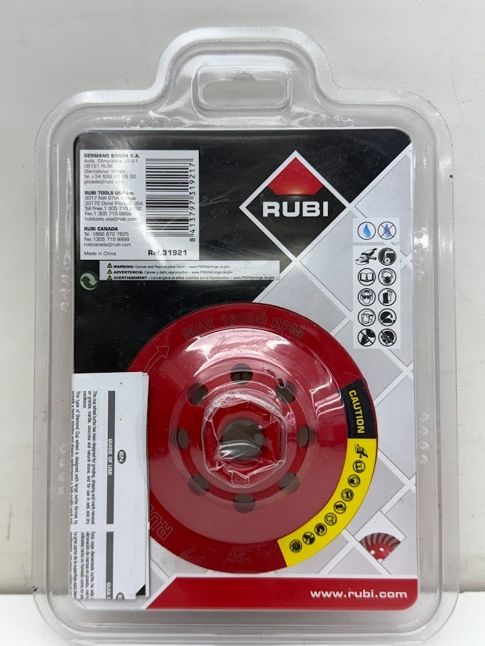 RUBI Model #31921 Stone Cup Wheel Diamond 4" Grinding Wheel For Stone/Granite gallery