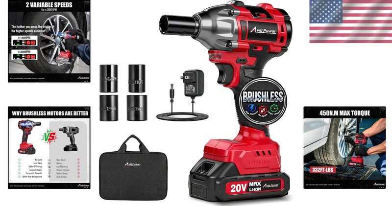 High-Performance 20V Cordless Impact Wrench - 4 Impact Sockets Included gallery
