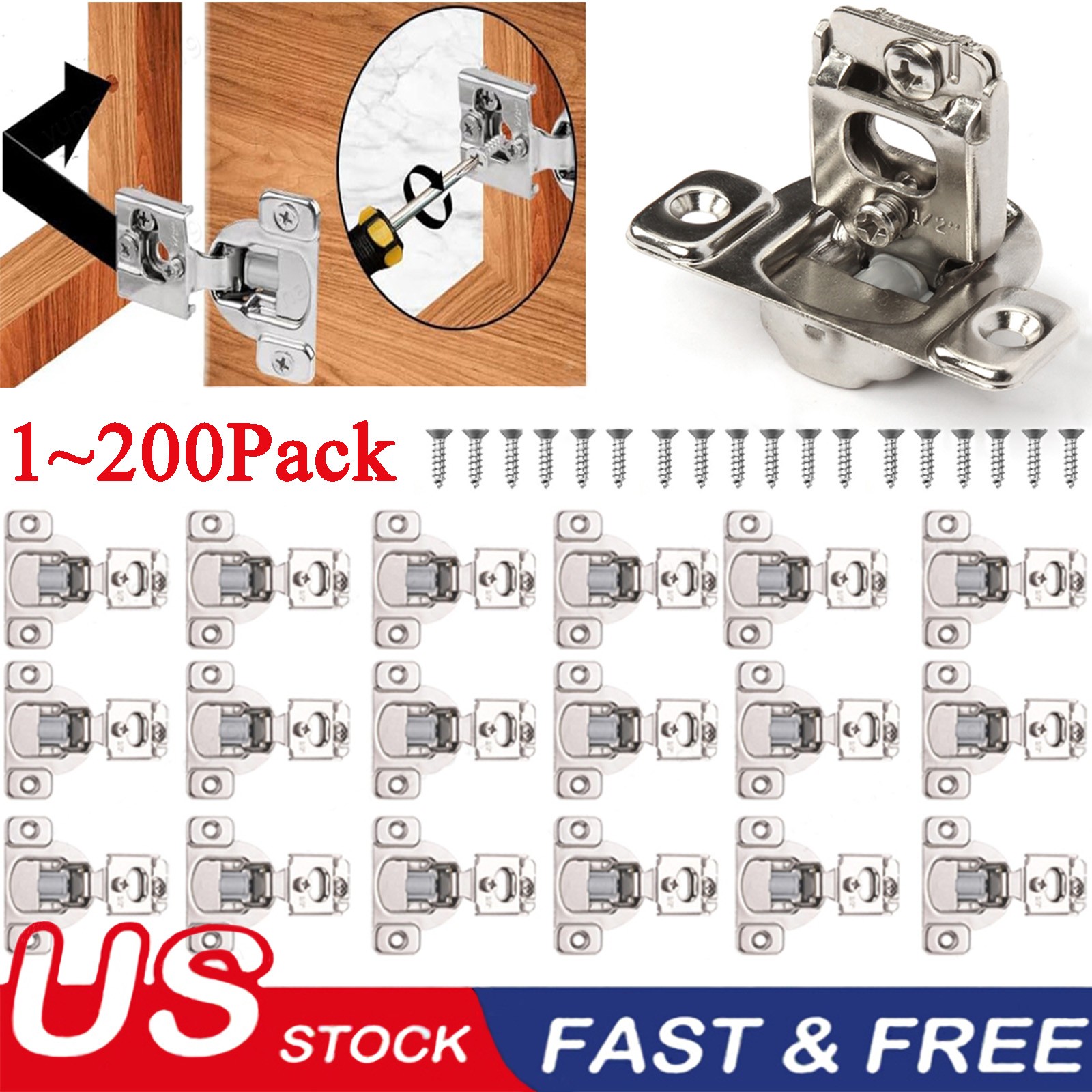1-200 Pack Overlay Soft Close Face Frame Kitchen Cabinet Hinges Nickel Finish gallery