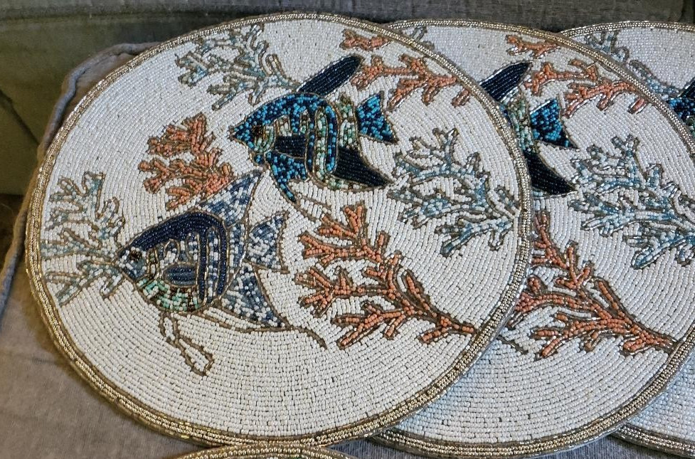 Tahari Beach Angelfish Starfish Beaded Placemats S/4 NEW **SELECT ONE** gallery