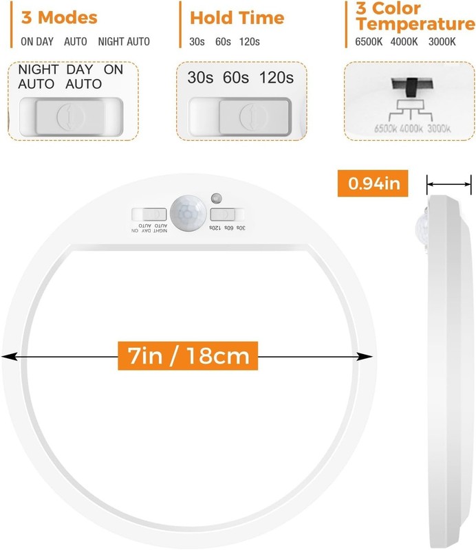 Motion Sensor Light Indoor Hardwired PIR, 3000K/4000K/6500K LED Closet Lights... gallery