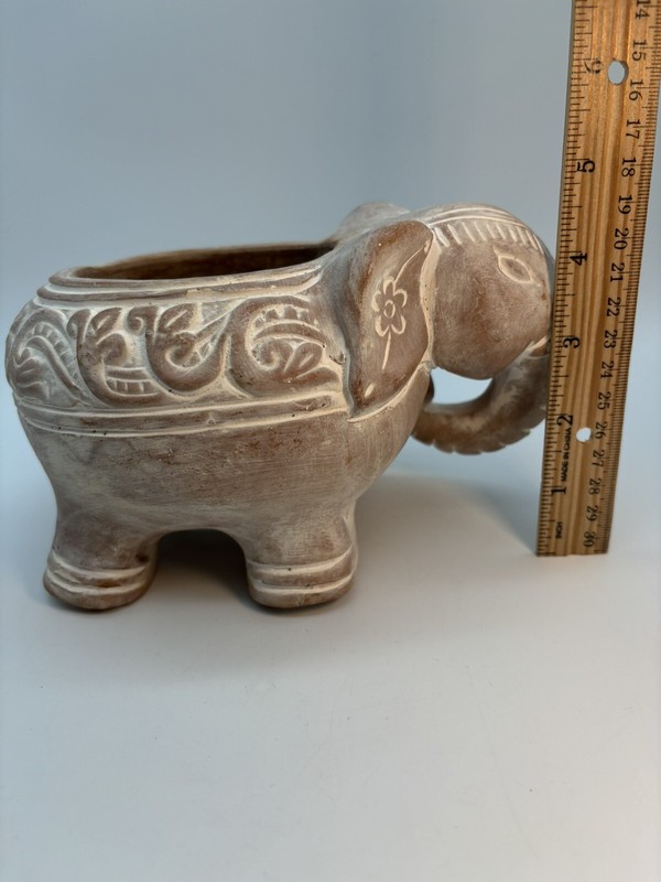 Terra Cotta Whitewashed Elephant Planter With Drainage Hole gallery