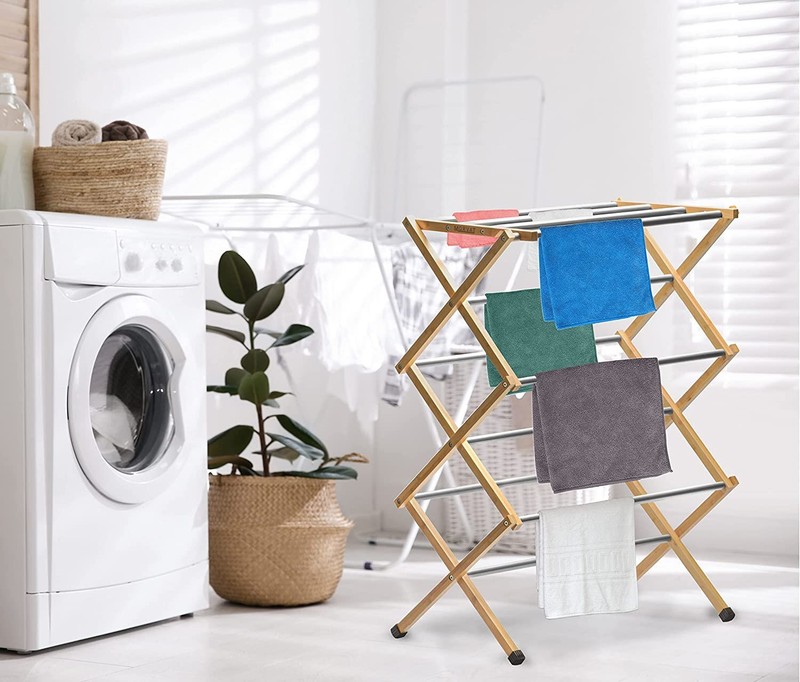Morvat Bamboo Adjustable Laundry Drying Rack with Steel Bars, 23FT gallery