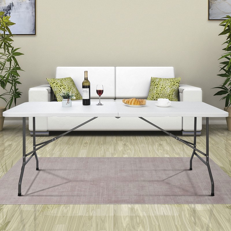 Rectangular Plastic 6 Ft Folding Table Dining Picnic Camp W/Handle 220lbs White gallery