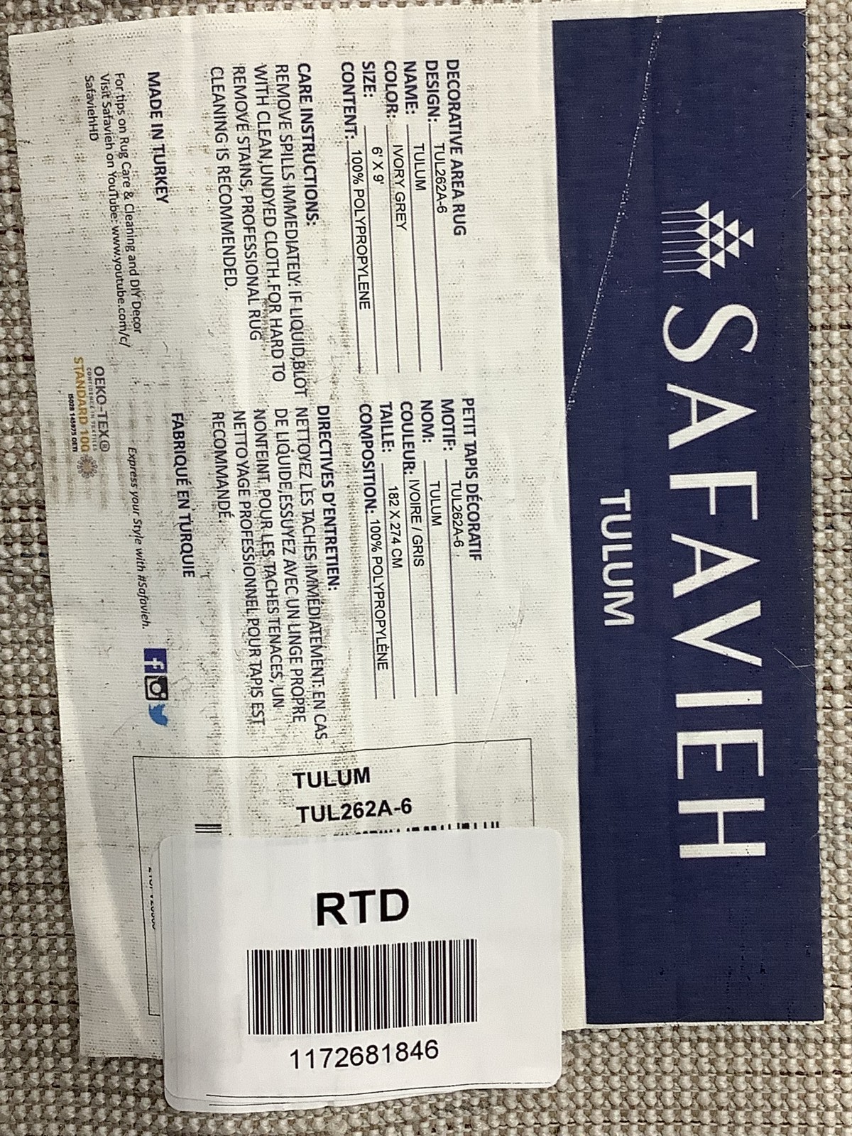 IVORY / GREY 6'-0" x 9'-0" Back Stain Rug, Reduced Price 1172681846 TUL262A-6 gallery
