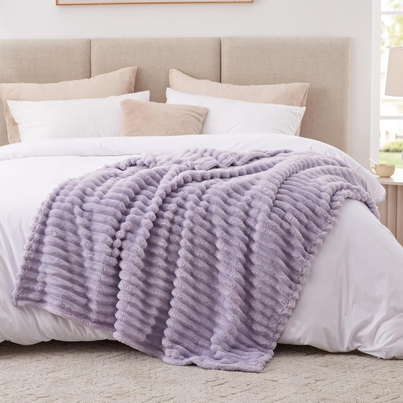 Fleece Throw Blanket for Couch or Bed - 3D Stripe Jacquard Decorative Blankets gallery