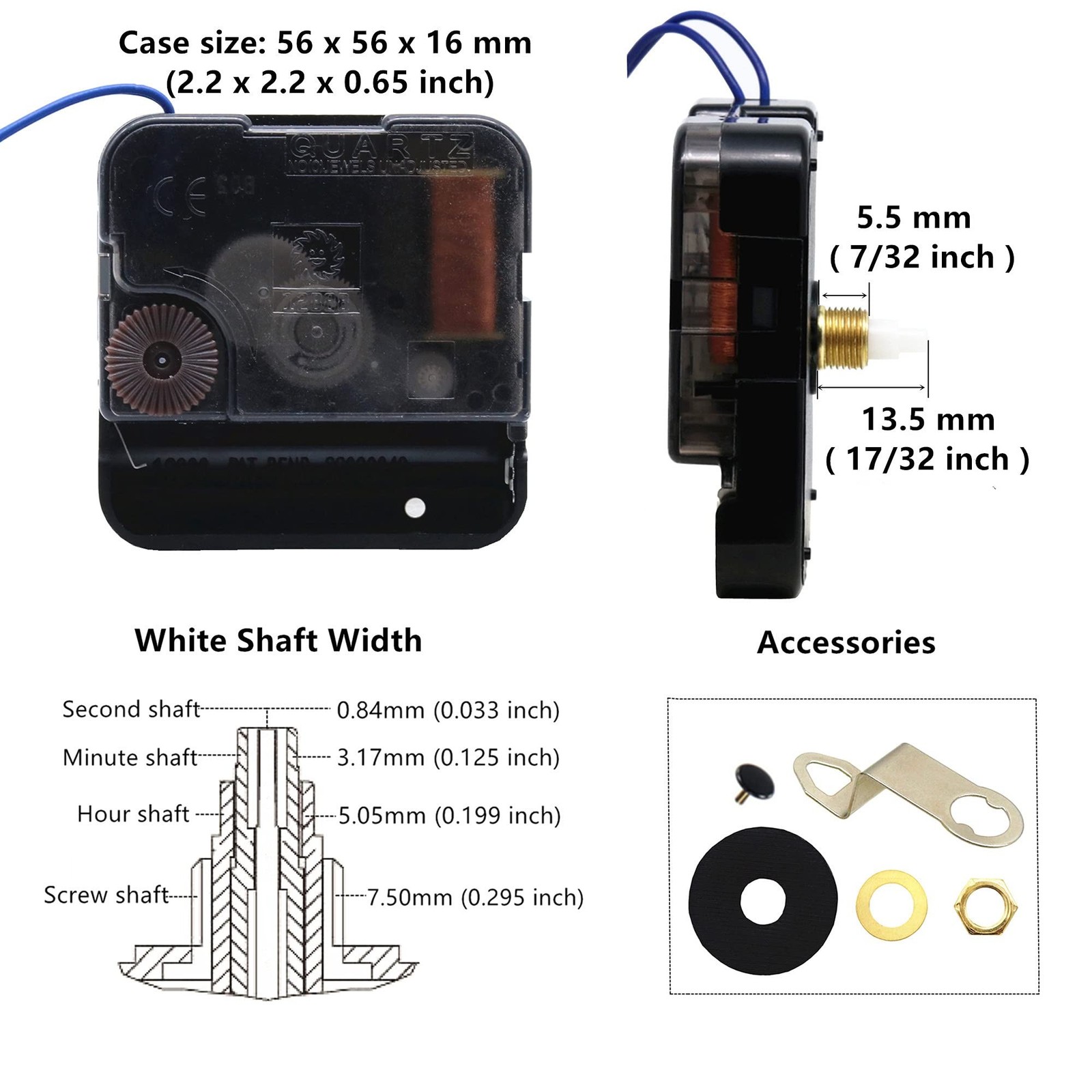 12888 Quartz Clock Movement 17/32in Shaft Length with Hour Trigger Switch New US gallery