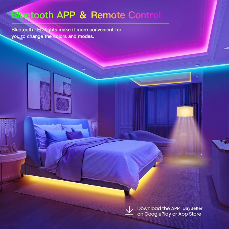 LED Lights Strip 100 FT, LED Lights for Bedroom 100Ft, RGB Rope Light for Room, gallery