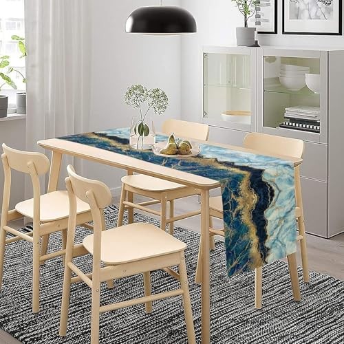 Abstract Marble Table Runner,Navy Blue Gold 13"W x 36"L (Pack of 1) Style-55 gallery