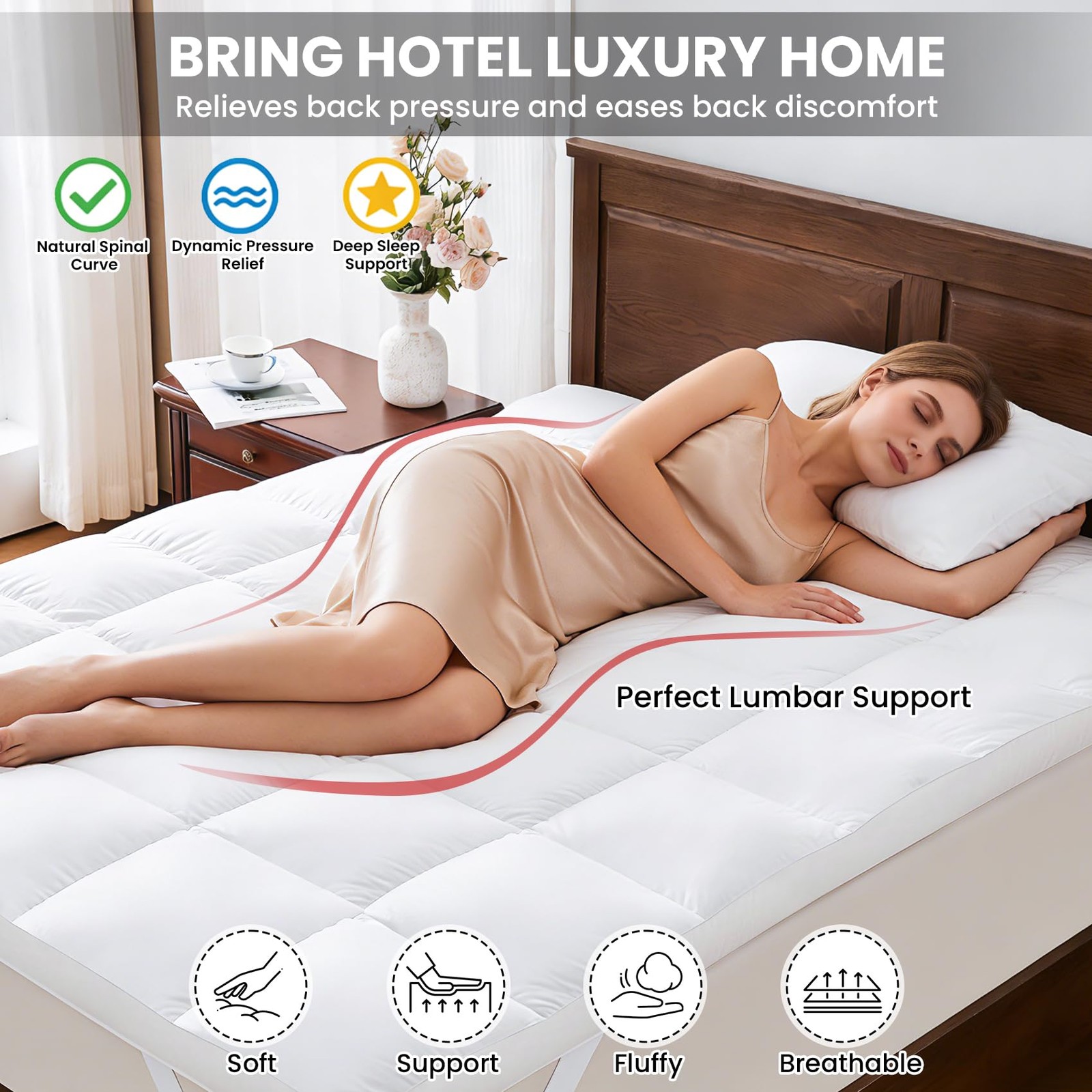 Dual Layer Goose Feather Down Mattress Topper Queen, White Feather Bed Topper... gallery