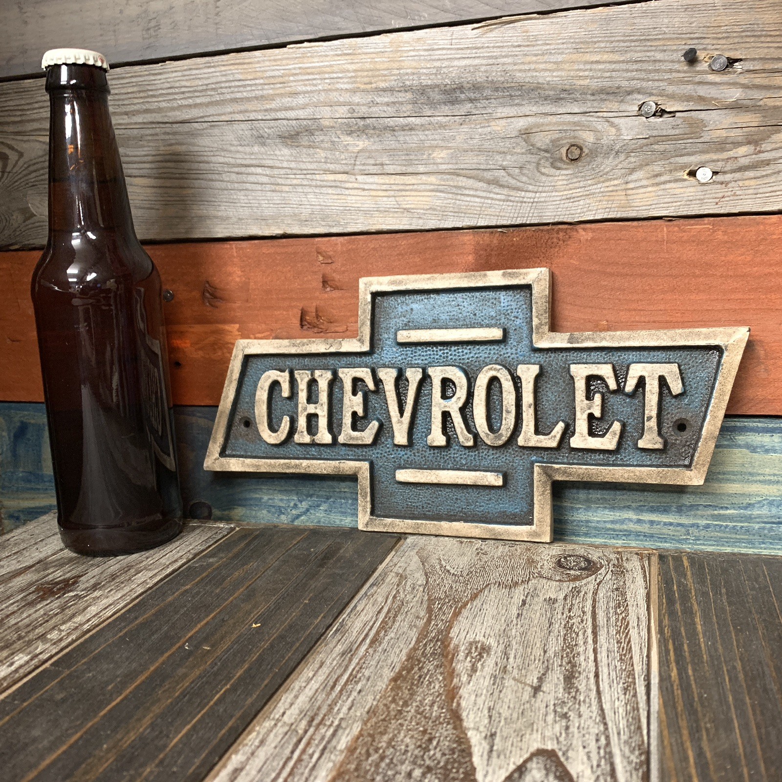 Chevrolet Cast Iron Plaque Embossed Chevy Sign Vintage Antique Finish Garage Bar gallery