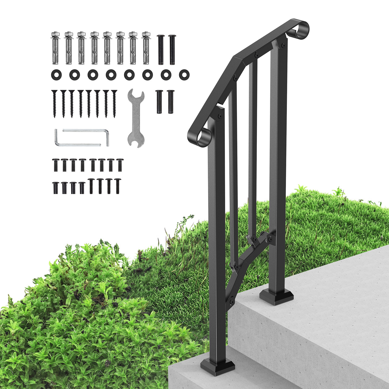 VEVOR 1-2 Step Handrails for Outdoor for Seniors Porch Deck Retro Arch Black gallery