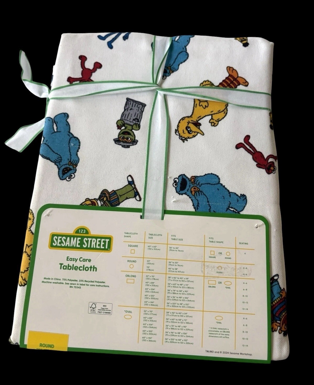 123 SESAME STREET TABLECLOTH - 70” ROUND - BRAND NEW - WITH FLAWS gallery