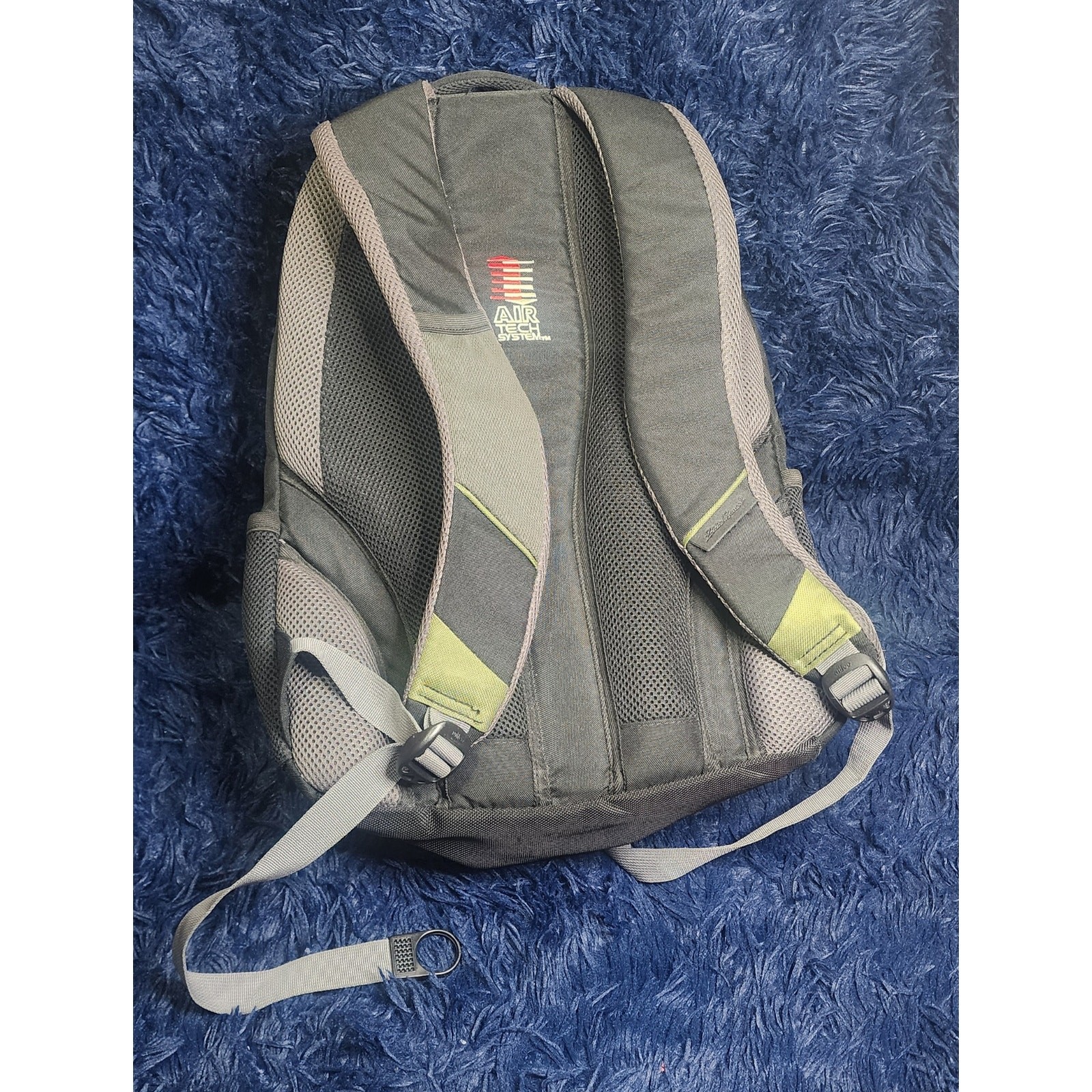 Eddie Bauer Air Tech System backpack, green and gray.  2
