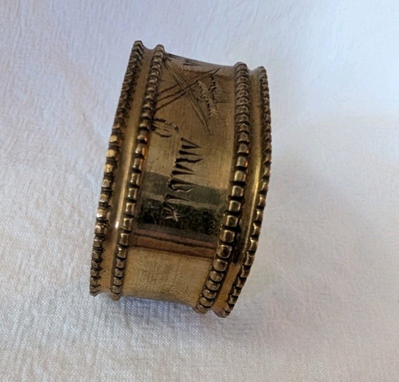 Engraved Saudi Arabia Solid Brass Oval Estate Vintage Napkin Ring gallery