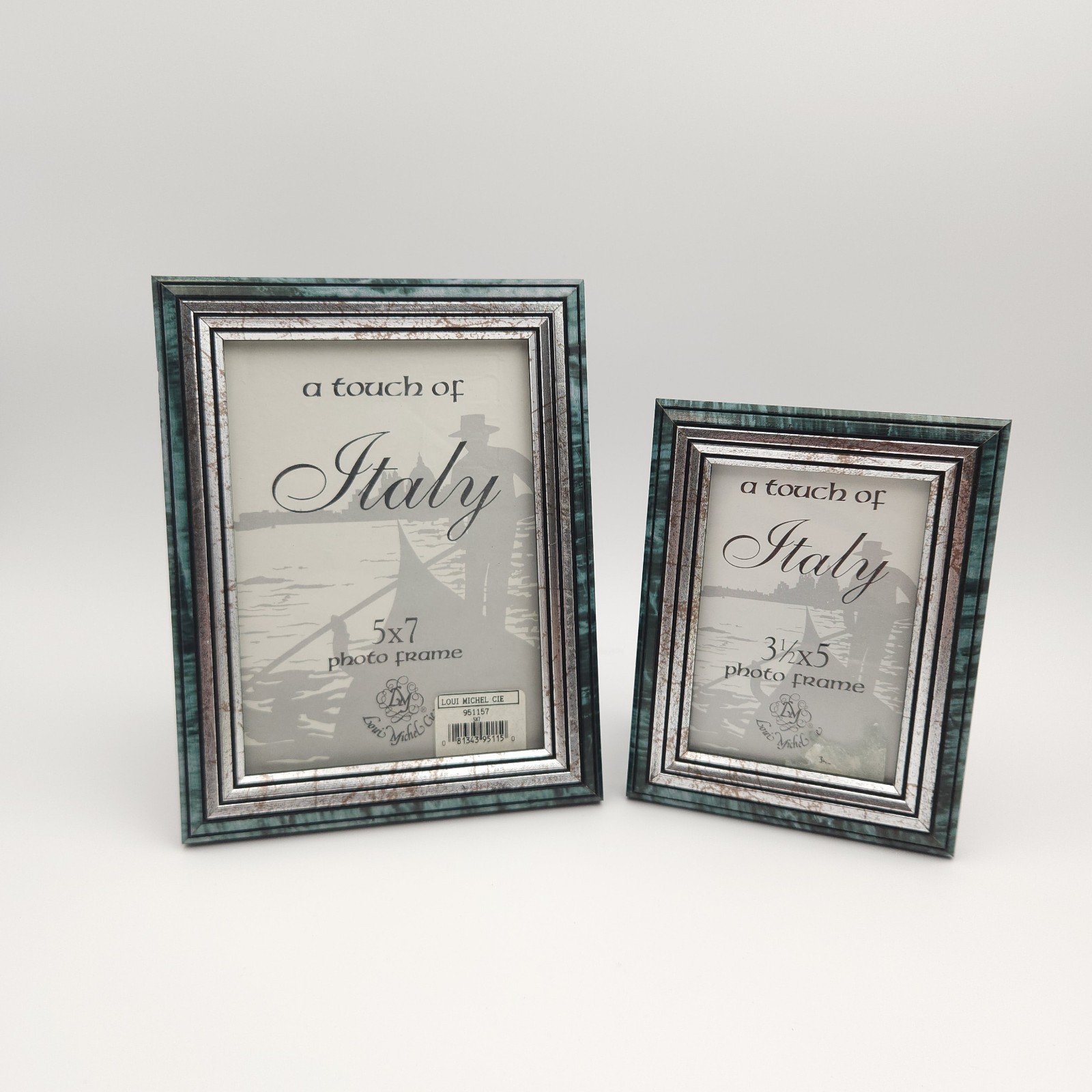 Blue Silver Pictures Frames (2) 3 1/2 x 5" & 5 x 7" Photos Loui Michel Cie Italy gallery