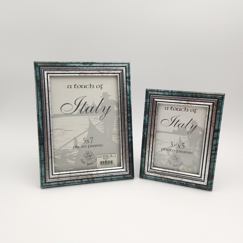 Blue Silver Pictures Frames (2) 3 1/2 x 5" & 5 x 7" Photos Loui Michel Cie Italy