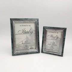 Blue Silver Pictures Frames (2) 3 1/2 x 5″ & 5 x 7″ Photos Loui Michel Cie Italy