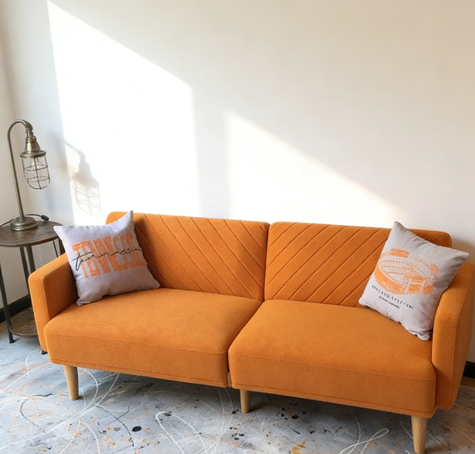 NEW Orange Velvet Futon Sofa Bed Convertible Sleeper Couch Modern Loveseat gallery