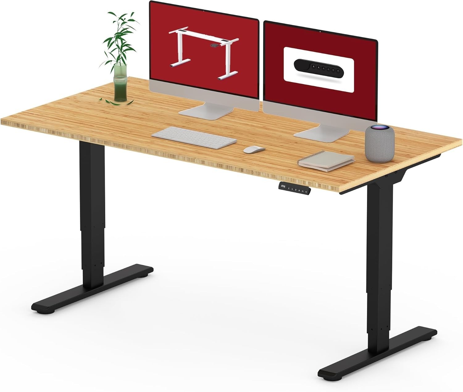 55 Inch 3 Stage Bamboo Electric Standing Desk Dual Motor Height Adjustable Desk gallery