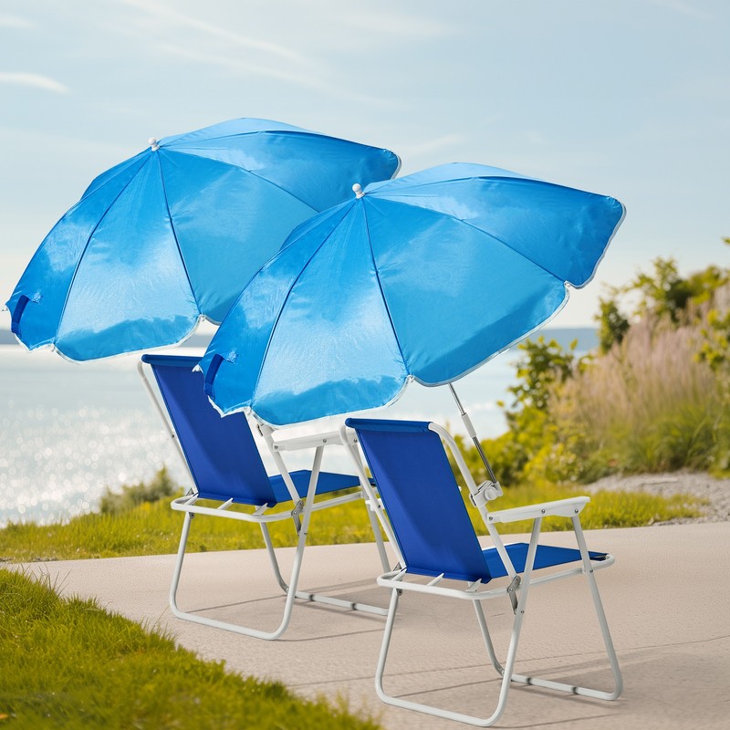 1 PCS Protable Folding Blue Beach Chair with Umbrella 265 LBS Capacity Outdoor gallery
