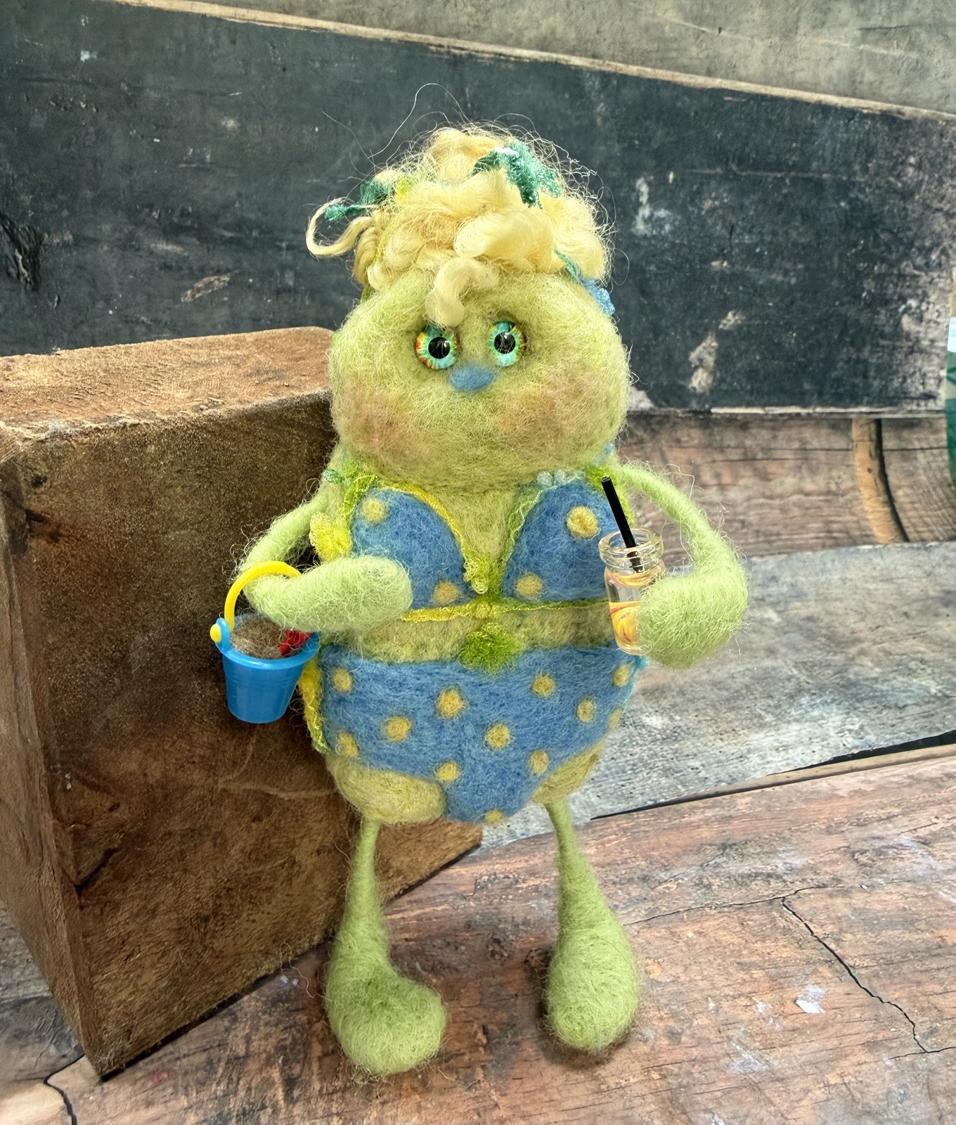 Handmade Felted Wool Whimsical Beach Monster Summer Decor Ornament Shelf Sitter gallery