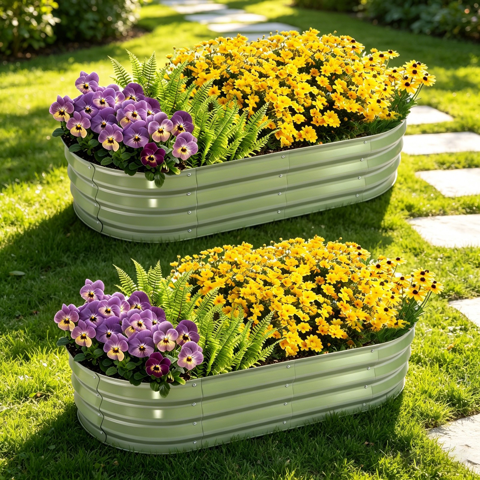 2 Pack Galvanized Raised Garden Bed Outdoor 4x 2 x 1 ft Metal Planter Box Green gallery