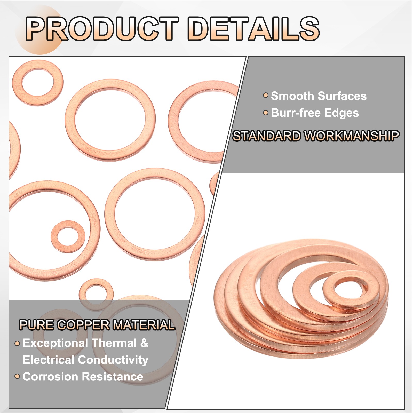 75pcs M34 copper washers for gaskets, ID34 OD41 sp1.5mm gallery