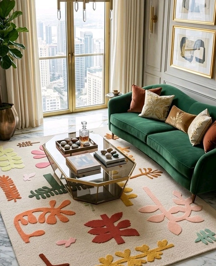 Herringbone Patterns Wool Rug High Low Loop Cut Pile For Living Area Bedroom gallery