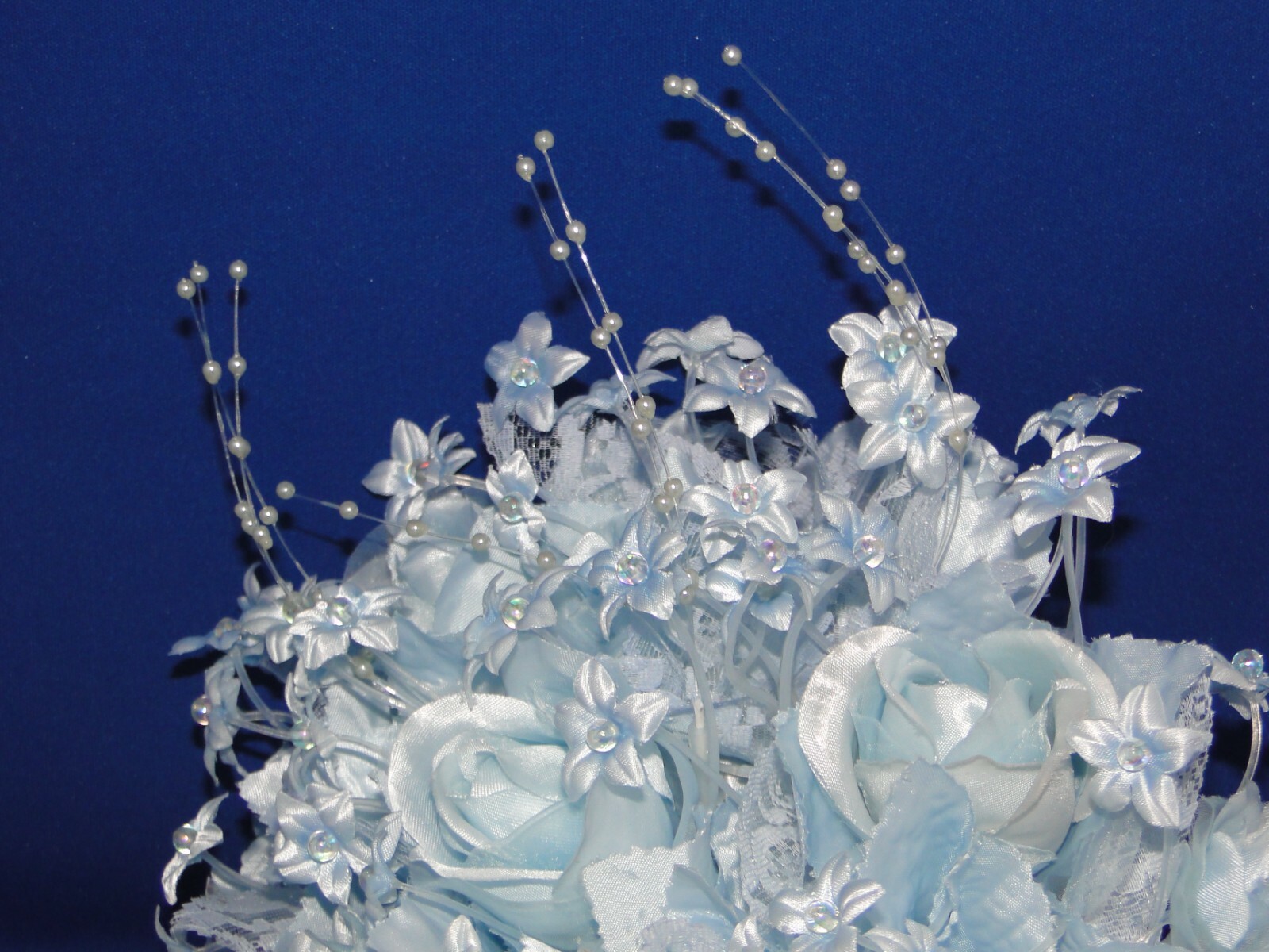 New Oddity Inc Light Blue Satin Roses and Pedal Flowers Bridal Bouquet gallery