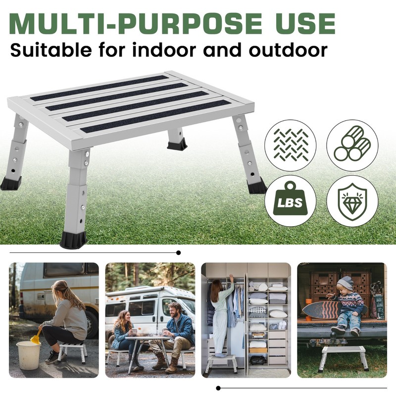 Adjustable Height Aluminum RV Step, Stable Foldable Platform Step Stool,Silver gallery