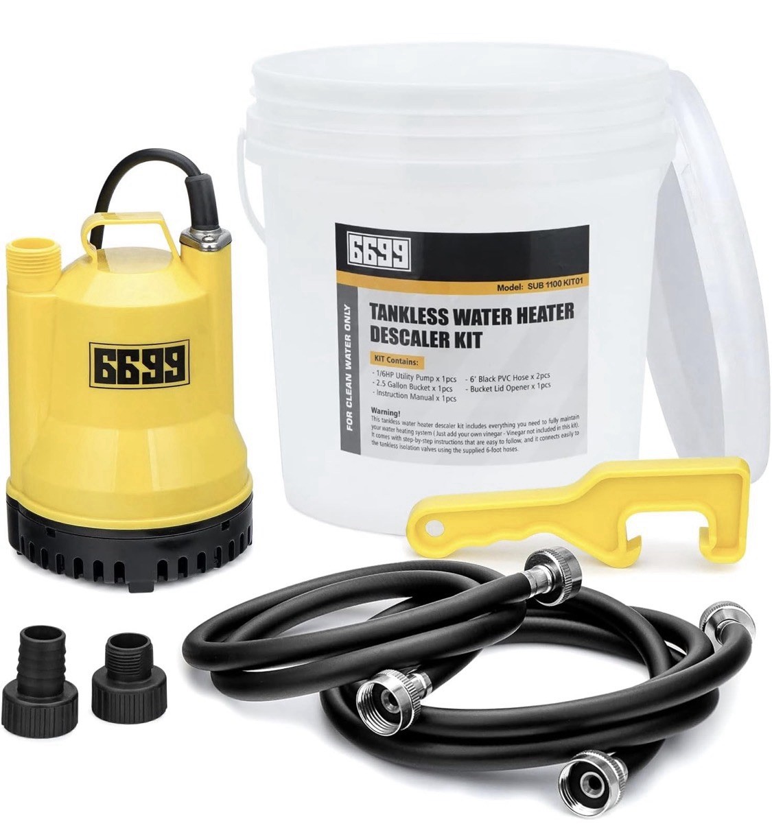 6699 Tankless Water Heater Descaling Flush Kit 1/6HP Pump 3 Gal Pail Hoses gallery