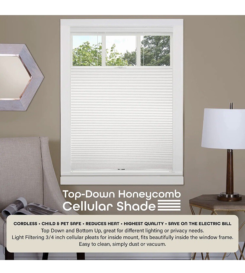 (2) Pair Of Cordless Cellular Pleated Window Shades 30x64 White gallery