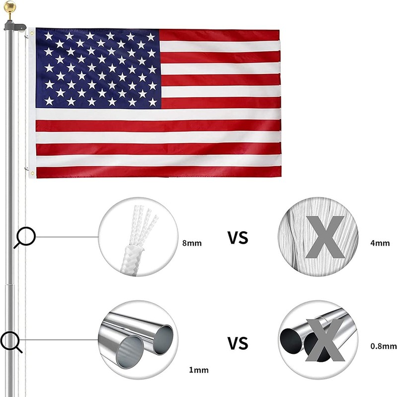 20 FT Sectional Flag Pole Kit Extra Thick Aluminum Flagpole with 1 Flag 2 Rope gallery
