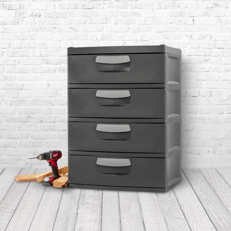Sterilite 4-Drawer Storage Unit Durable Plastic for Garage, Basement - Dark Gray gallery
