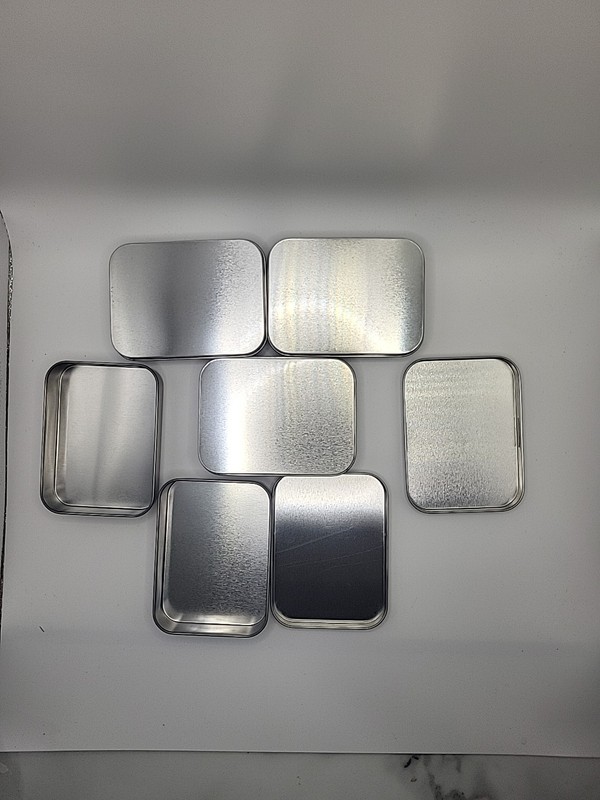 5 NEW Rectangular Plain Tin Containers w/Lids FDA Approved 3.75x2.75x0.75 gallery