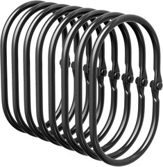 Black Shower Curtain Rings Rustproof Metal Round Hooks Anti-Drop Set of 12 Pack