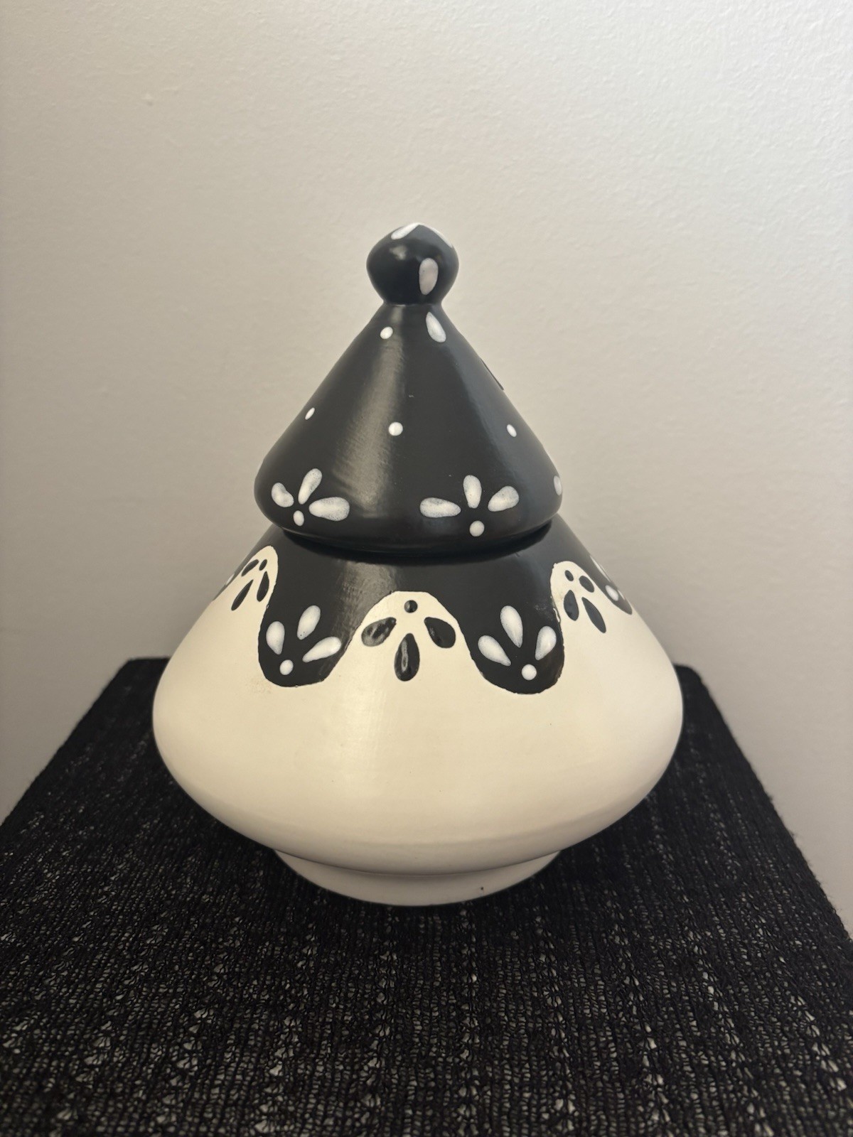 Vintage Hand-Painted Moroccan Tagine Cooking & Serving Pot Black And White gallery