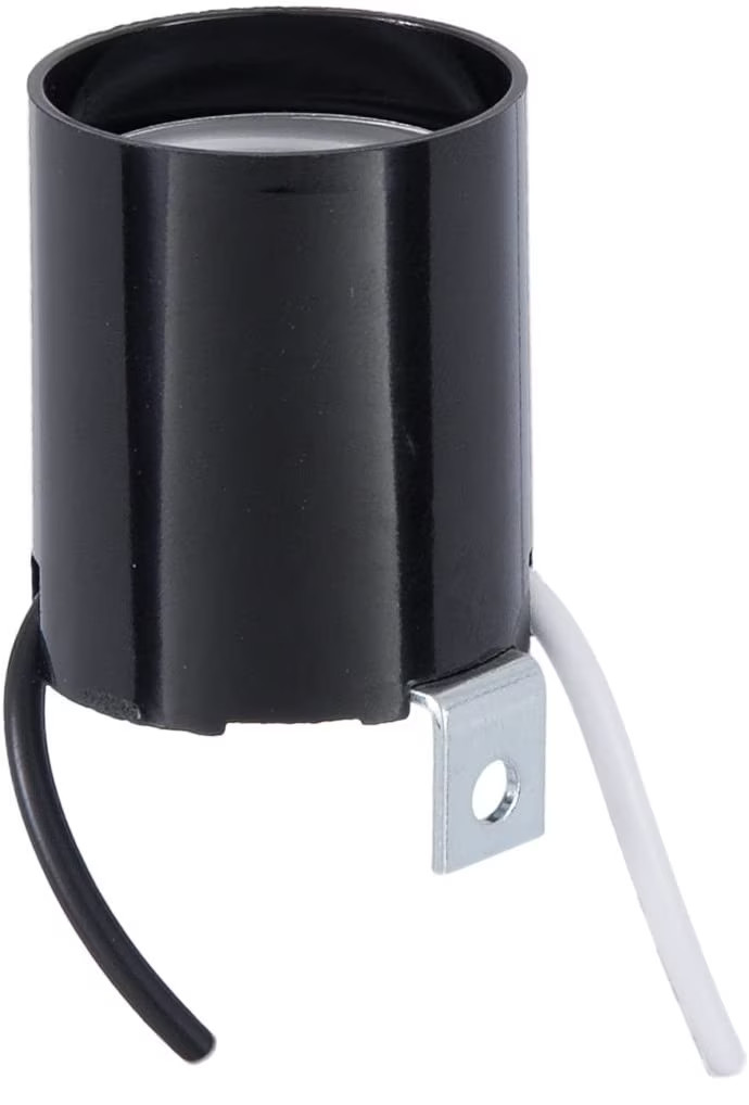 B&P Lamp Med. Base Phenolic Lampholder side mounted bracket and 7" wire leads gallery
