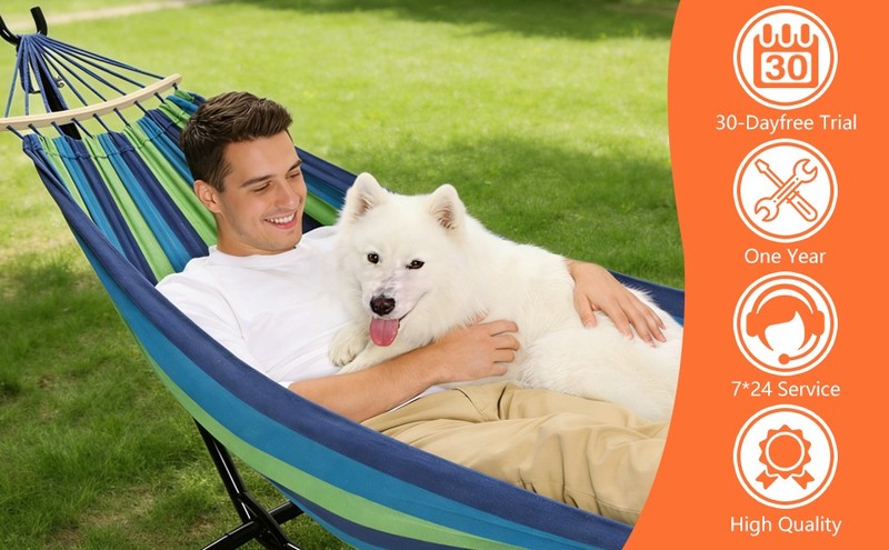 9 Ft Double Hammock With Space Saving Steel Stand Outdoor Portable Carrying Case gallery