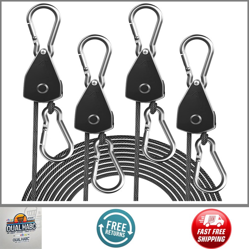 4-Pack 1/8" Adjustable Rope Hanger Ratchet Tie Down Straps Heavy Duty Pulley gallery