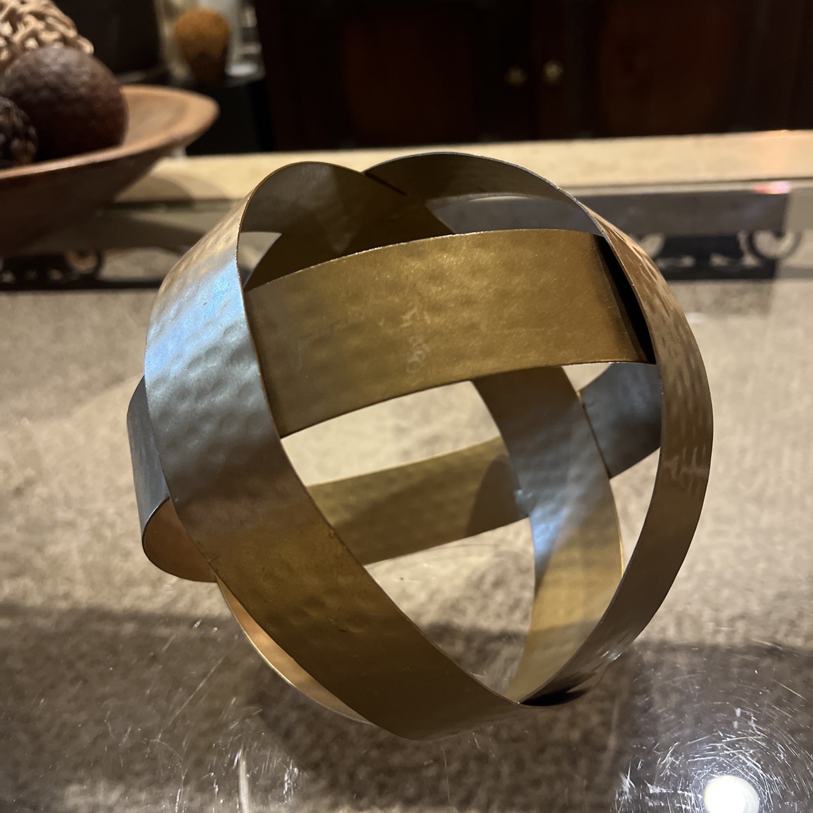 Modern / Farmhouse Style Galvanized Metal Decorative Orb or Sphere Gold Hammered gallery