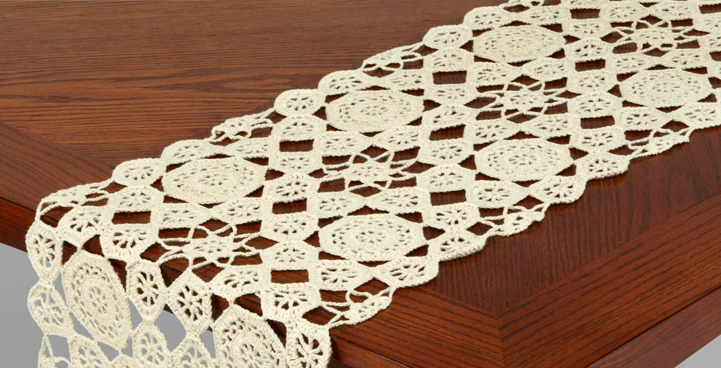 Ivory Random Crochet Dining Table Runner Cotton Polyester 13 x 39-in Gift NEW gallery
