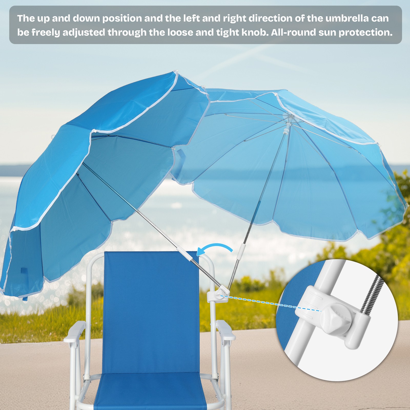 1 PCS Protable Folding Blue Beach Chair with Umbrella 265 LBS Capacity Outdoor gallery